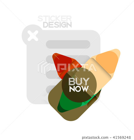 Flat design triangle arrow shape geometric sticker icon, paper style design with buy now sample text Flat design triangle arrow shape geometric sticker icon, paper style design with buy now sample text 41569248