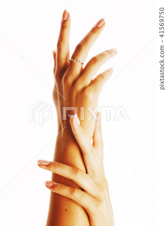 beauty delicate hands with manicure holding flower lily close up beauty delicate hands with manicure holding flower lily close up 41569750