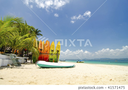 beautiful beach scenery and stacking kayaks beautiful beach scenery and stacking kayaks 41571475