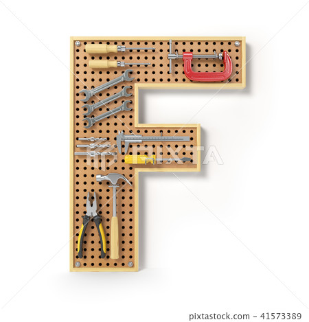 Letter F from tools on isolated pegboard Letter F from tools on isolated pegboard 41573389