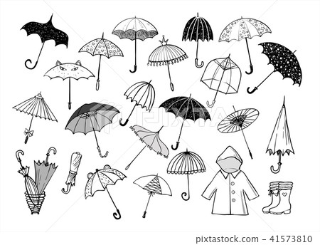 Set of doodle sketch umbrellas on white background 41573810