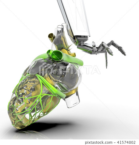 Human heart 3d model with a robot hand 3d rendering 41574802