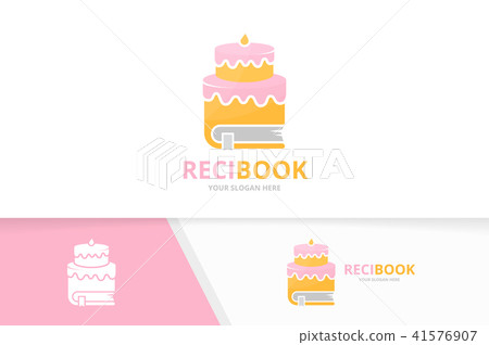 Vector cake and book logo combination. Pie and library symbol or icon. Unique cupcake and bookstore 41576907