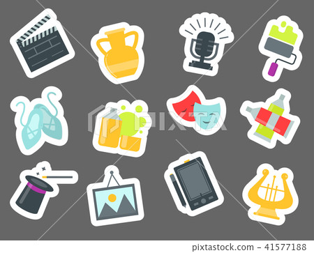 Set of art icons in flat design atist ink graphic color creativity movie collection vector