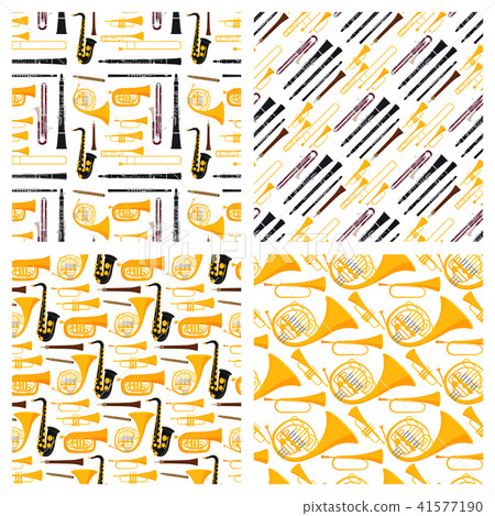 Wind musical instruments tools acoustic musician equipment orchestra seamless pattern background 41577190