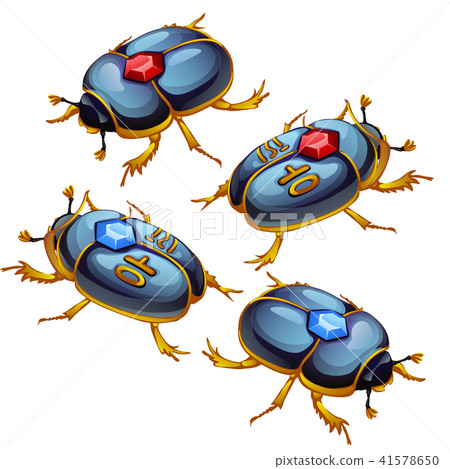 A set of figures of beetles scarabs with Golden feet and encrusted with precious stones isolated on A set of figures of beetles scarabs with Golden feet and encrusted with precious stones isolated on 41578650