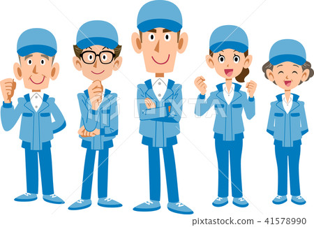Team of work staff wearing blue working clothes 41578990