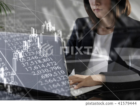 Business image chart and young woman Business image chart and young woman 41579444