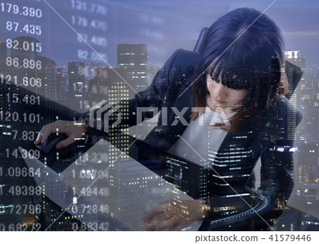 Business image chart and young woman Business image chart and young woman 41579446