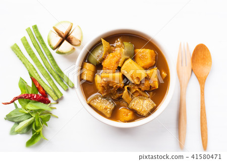 Fish organs sour soup,Southern Thai food,top view 41580471