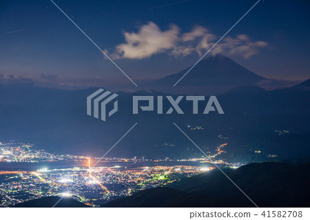 (Yamanashi Prefecture) Kofu basin and Mt. Fuji night view from comb forest road (Yamanashi Prefecture) Kofu basin and Mt. Fuji night view from comb forest road 41582708