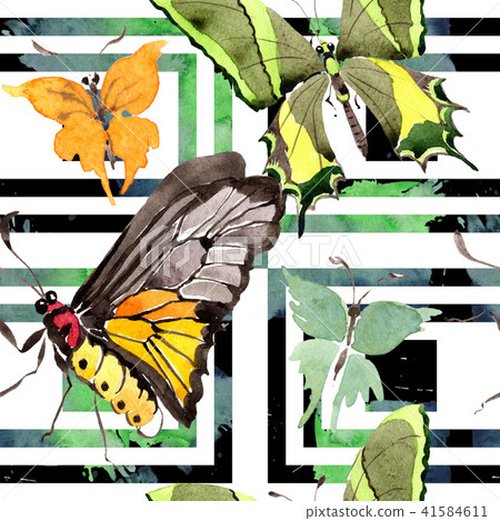 Rare butterflies wild insect in a watercolor style. Seamless background pattern. Fabric wallpaper Rare butterflies wild insect in a watercolor style. Seamless background pattern. Fabric wallpaper 41584611