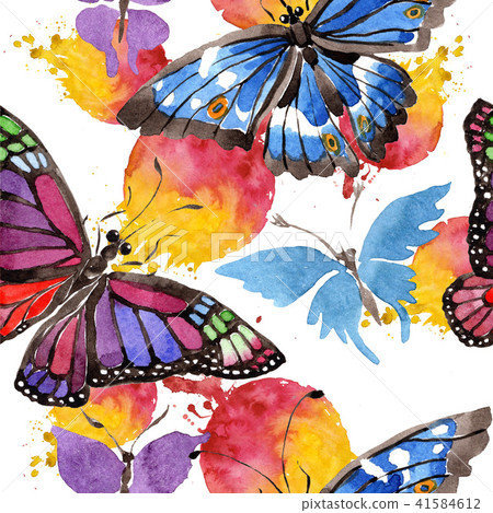 Rare butterflies wild insect in a watercolor style. Seamless background pattern. Fabric wallpaper Rare butterflies wild insect in a watercolor style. Seamless background pattern. Fabric wallpaper 41584612