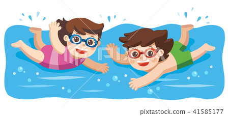 Cheerful and active little Boy and Girl swimming. 41585177