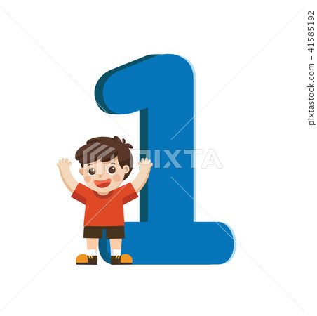 School kid and colorful number one shaped. 41585192