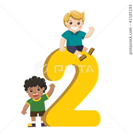 School kids and colorful number two shaped. 41585193