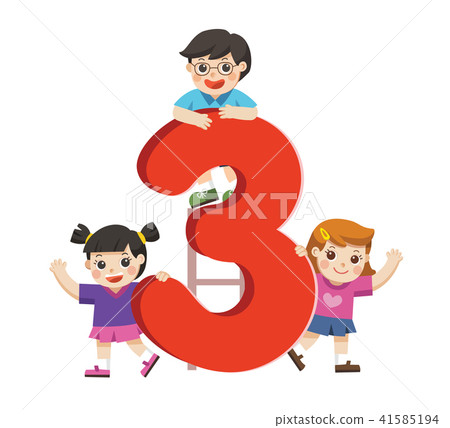 School kids and colorful number three shaped. 41585194