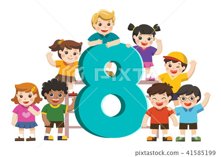 School kids and colorful number eight shaped. 41585199