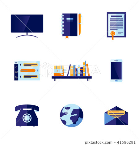 Vector flat office and communication icon set Vector flat office and communication icon set 41586291