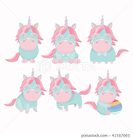 Vector collection of flat funny unicorns isolated. 41587003