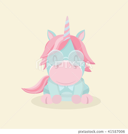 Funny cartoon unicorn on pastel background. Funny cartoon unicorn on pastel background. 41587006