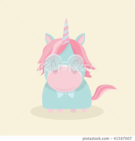 Funny cartoon unicorn on pastel background. Funny cartoon unicorn on pastel background. 41587007