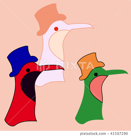 A cartoon bird with big beak and hat. 41587290