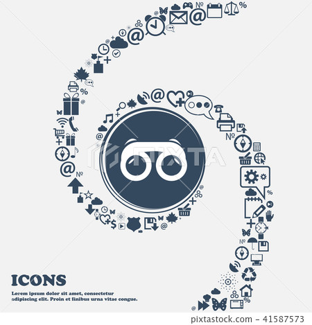 binoculars icon in the center. Around the many bea 41587573