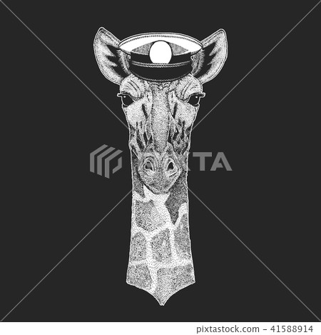 Camelopard, giraffe Vector print for children. Capitan, pirate animal. Brave sailor. Design for 41588914
