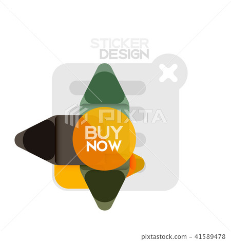 Flat design triangle arrow shape geometric sticker icon, paper style design with buy now sample text 41589478