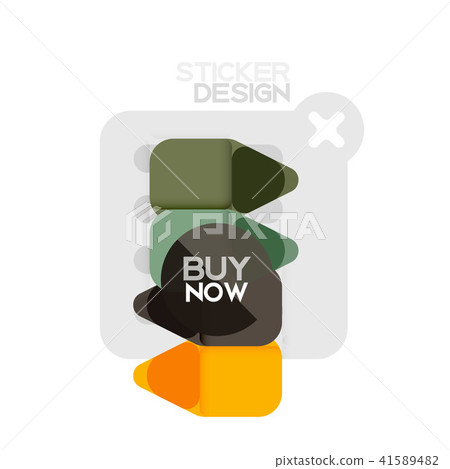 Flat design triangle arrow shape geometric sticker icon, paper style design with buy now sample text Flat design triangle arrow shape geometric sticker icon, paper style design with buy now sample text 41589482