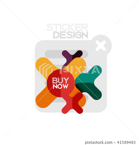 Flat design cross shape geometric sticker icon, paper style design with buy now sample text, for 41589483