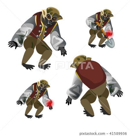 Set fantasy zombie monkey isolated on white background. Vector cartoon close-up illustration. 41589936