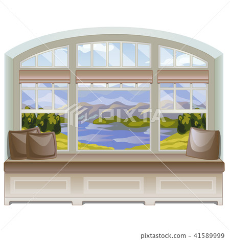 A cozy place for leisure activities or reading books by the windowsill with a view of the mountains A cozy place for leisure activities or reading books by the windowsill with a view of the mountains 41589999
