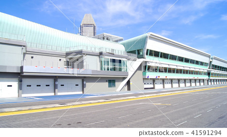 SINGAPORE - APR 2nd 2015: Pit lane and start finish line of the Formula One Racing track at Marina 41591294