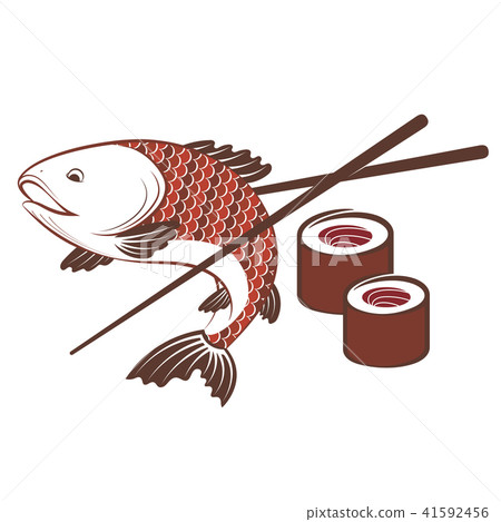 Fish and sushi with chopsticks 41592456