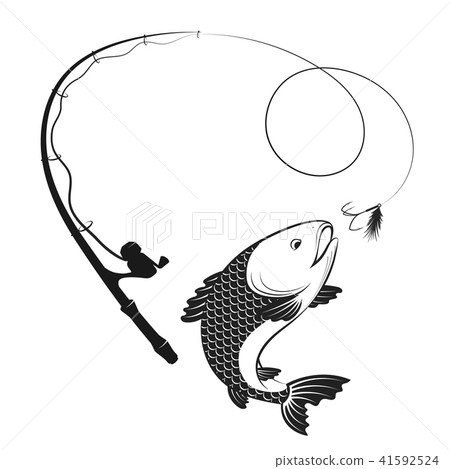 Fishing rod and fish on hook 41592524