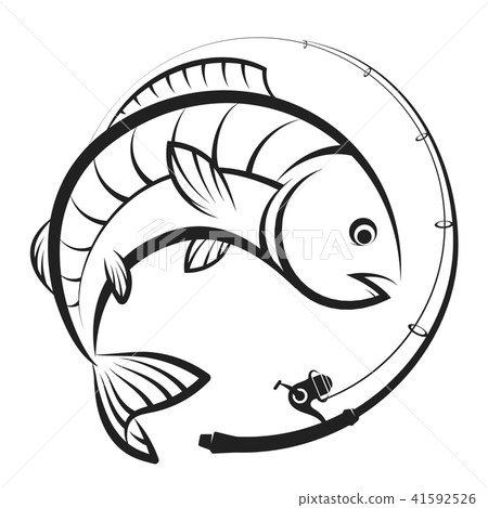 Fishing rod with reel and fish 41592526