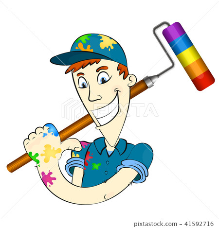 Painter with roller for painting 41592716
