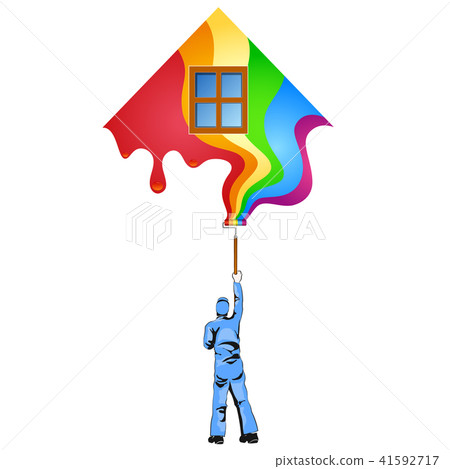 Painter with roller paints the house 41592717