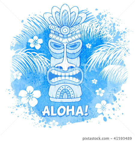 Tiki Mask On Watercolor Background 41593489