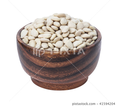 White kidney beans in wooden bowl isolated on white background White kidney beans in wooden bowl isolated on white background 41594204