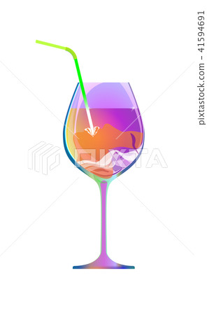 Girl drinks through a straw from a violet glass Girl drinks through a straw from a violet glass 41594691