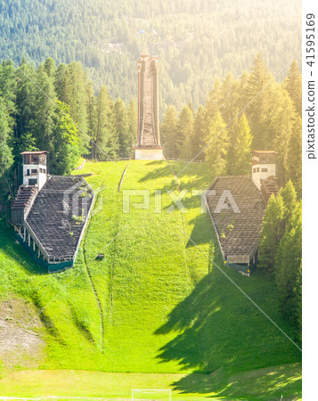 Old abandoned ski jump in Cortina d'Ampezzo - place of Winter Olympics in 1956 - in summer season 41595169