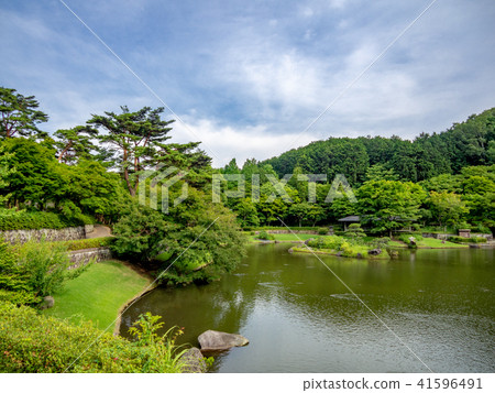 Izu] Japanese garden scenery with a pond - Stock Photo