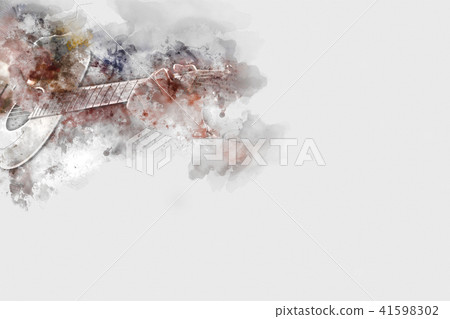 Guitar in the foreground Watercolor painting Guitar in the foreground Watercolor painting 41598302