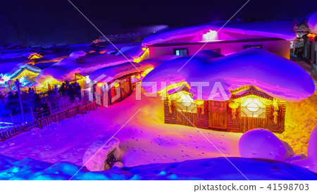 Snow village at night in Harbin, China Snow village at night in Harbin, China 41598703