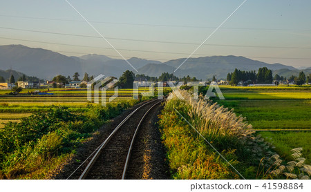 Rail track at countryside in Hokkaido, Japan 41598884