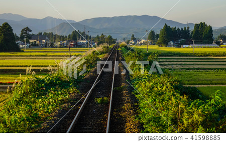 Rail track at countryside in Hokkaido, Japan 41598885