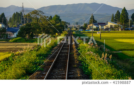 Rail track at countryside in Hokkaido, Japan 41598887
